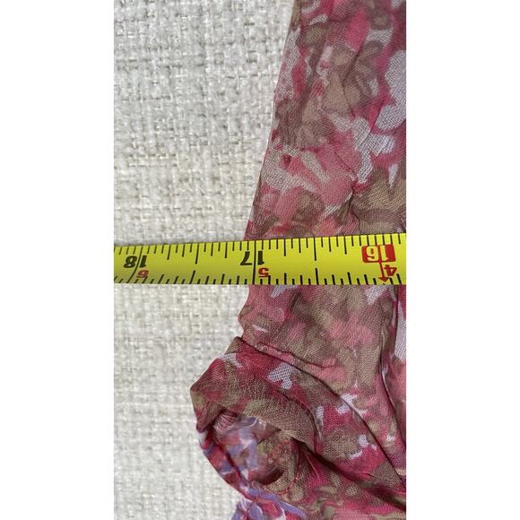 Breakin' Loose Y2K 90s Pink Floral Ruffle V-Neck Asymetrical Midi Dress Sz 9/10 - Picture 10 of 15